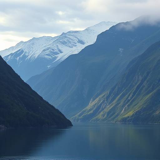 Vakkert norsk landskap med fjell og fjord
